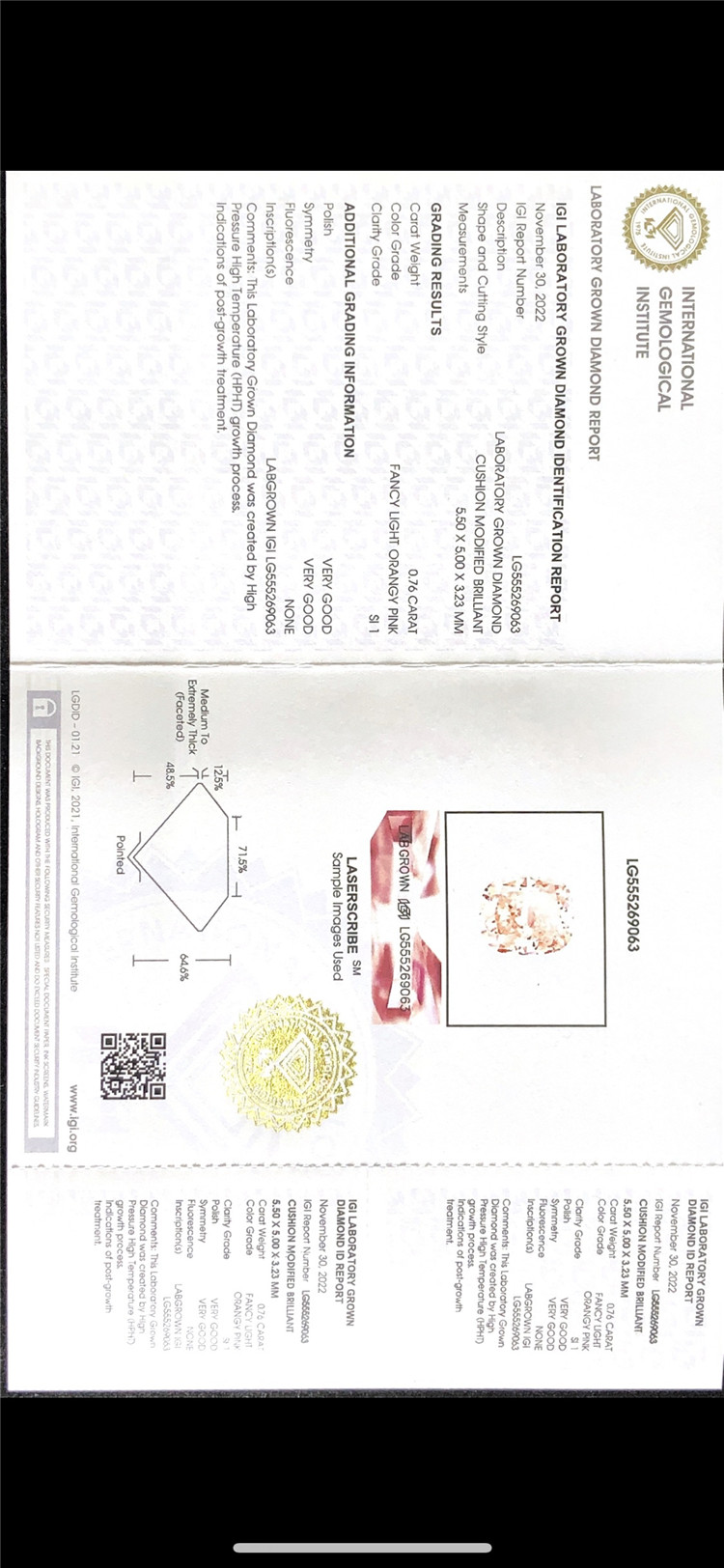 0,76 ct pink laboratoriedyrket diamantproducent 