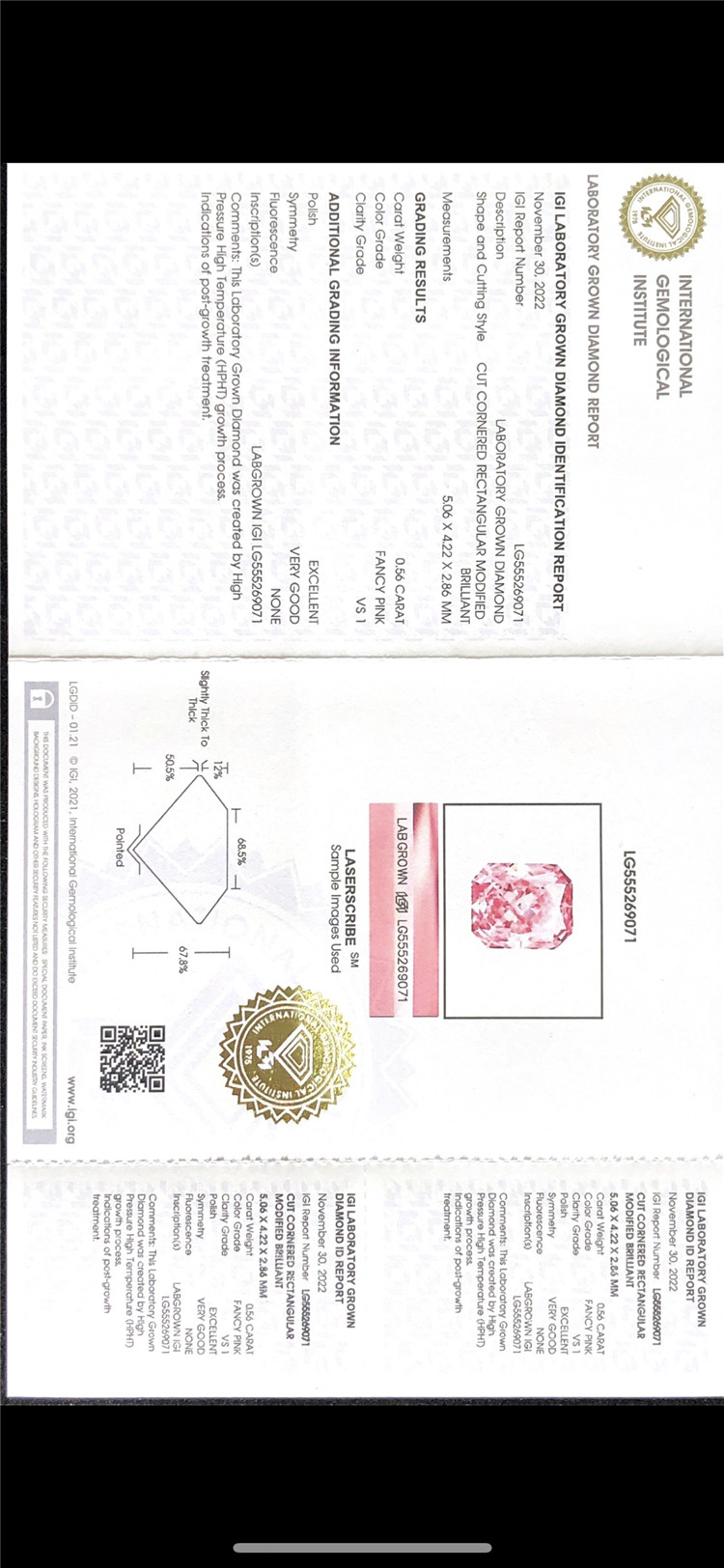 0,56 ct vs pink laboratoriedyrket diamantproducent 