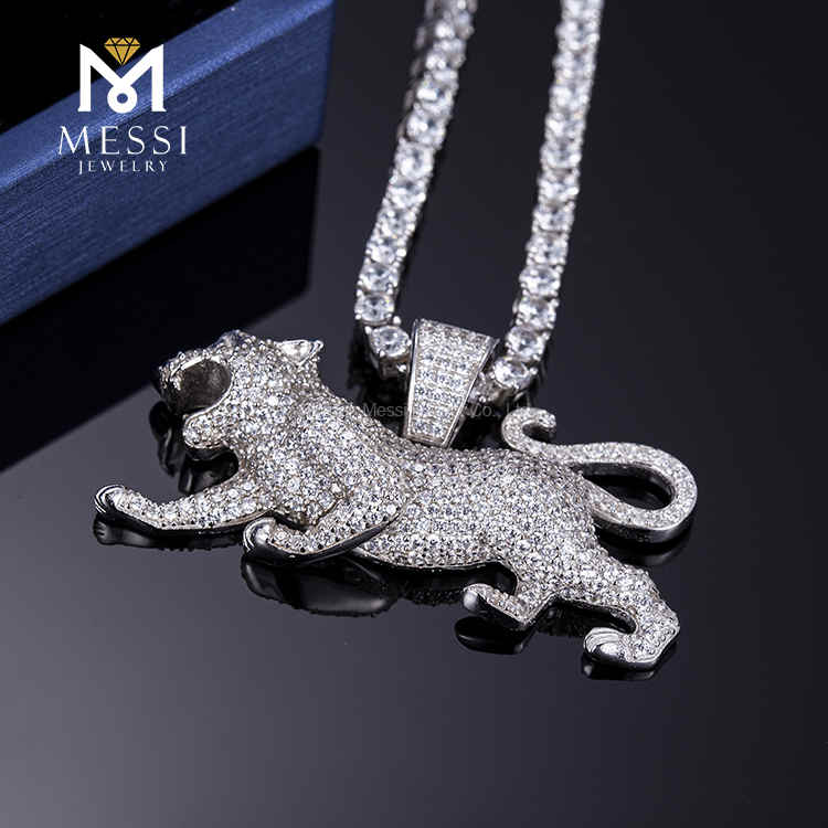 afkølet moissanite kæde DIY hip hop sølv halskæde leopard halskæde