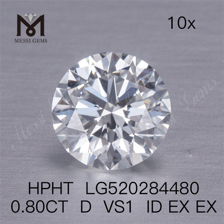 Rund brillantslebet 0,8ct D VS1 ID EX EX HPHT laboratoriedyrket diamant Fabrikspris