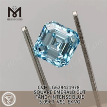5.09CT SQUARE EMERALD CUT FANCY INTENSE BLUE VS1 EX VG CVD lab skabt diamant LG628421978丨Messigems 