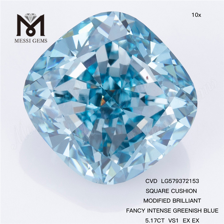 5.17CT VS1 EX EX KVADRATISK PUDDE MODIFICERT BRILLIANT FANCY INTENSE GREENISH BLUE CVD Loose Blue Diamonds LG579372153 