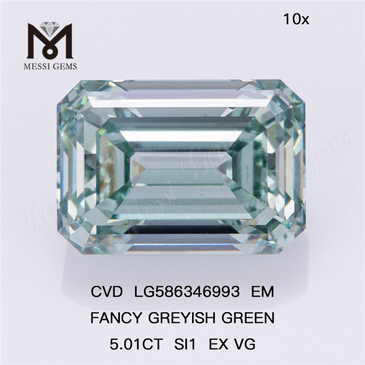 5 karat Emerald Cut Lab Diamonds Green SI1 EX VG EM FANCY GREYISH GREEN MAN MADE CVD LG586346993 