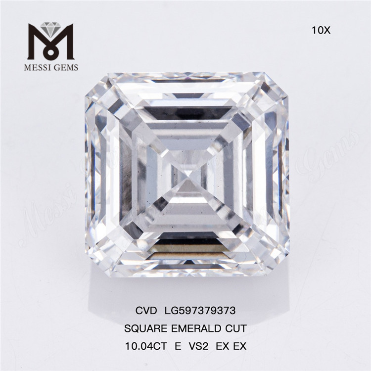 10.04CT E VS2 EX EX SQUARE EMERALD CUT Lab-producerede diamanter: Kvalitetsgaranteret CVD LG597379373丨Messigems