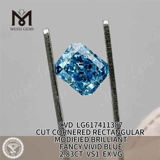 2.83CT VS1 EX VG RECTANGULAR FANCY VIVID BLUE CVD Løs lab skabt diamant LG617411387丨Messigems