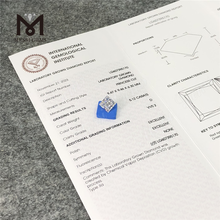 5.12CT D SQ VVS2 laboratoriedyrket diamant porcelæn CVD IGI LG607395170