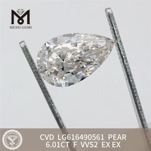 6.01CT PEAR laboratoriedyrkede diamanter F VVS2 CVD LG616490561丨Messigems 