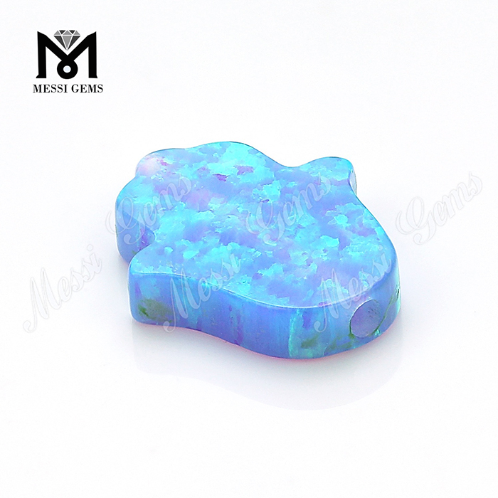 Lab skabt hånd form opal 11x13 mm syntetisk opal blå ild opal Hamsa