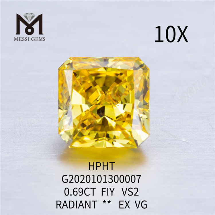 0,69 ct FIY farvede fancy gule laboratoriedyrkede diamanter VS1 Radiant cut 