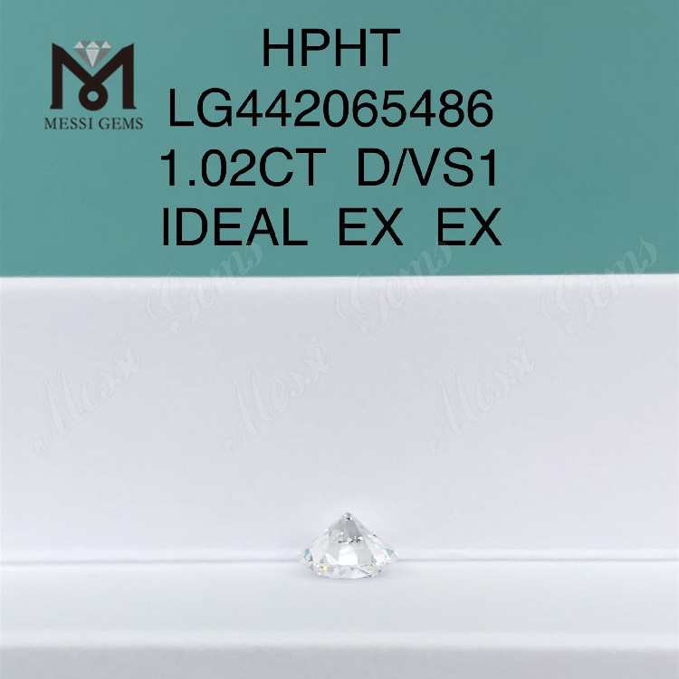 1,02 karat D VS1 runde certificerede laboratoriedyrkede diamanter IDEALE