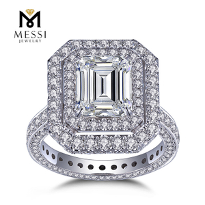 Emerald cut 3Ct diamanter Cocktailring 14K 18K hvidguld HPHT Lab Diamond Halo Ring