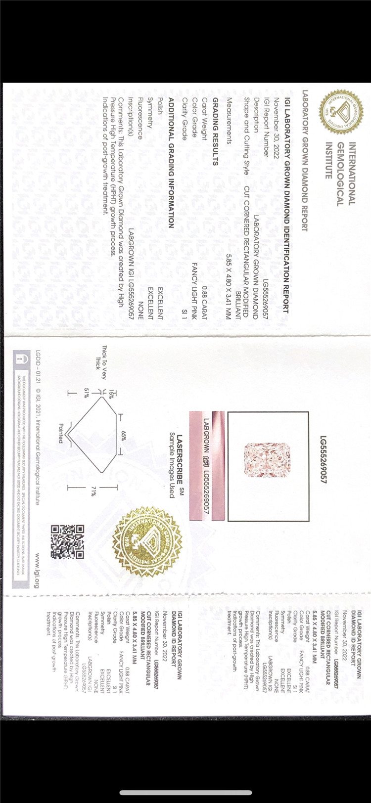 0,88 ct pink laboratoriedyrket diamantproducent 
