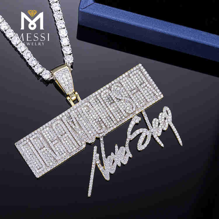 brugerdefinerede hip hop stor størrelse sølv forgyldt moissanite mode halskæde rapper vedhæng smykker