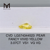 3.07CT PEAR FANCY VIVID YELLOW VS1 VG VG 3kt lab skabt diamant CVD LG574344523