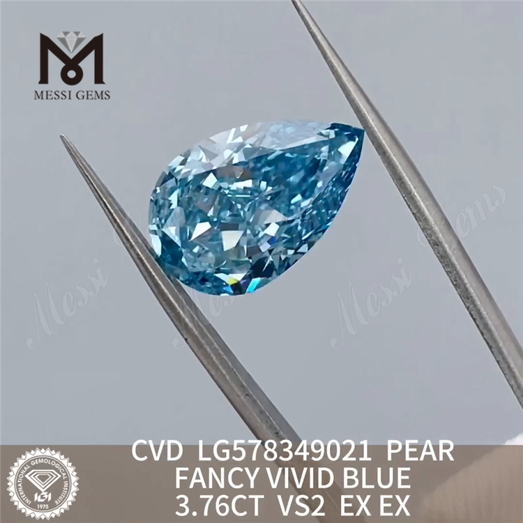 3.76CT VS2 EX EX syntetiske laboratoriedyrkede diamanter PEAR FANCY VIVID BLUE CVD LG578349021