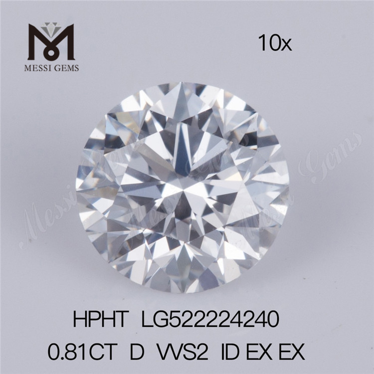 0,81ct D VVS2 ID EX EX HPHT Rund brillantslebet laboratoriedyrket diamant Fabrikspris