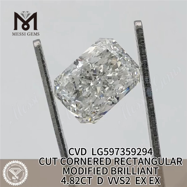 4,82 Carat Lab Grown Diamond D VVS2 RECTANGULAR Cut CVD LG597359294 丨Messigems