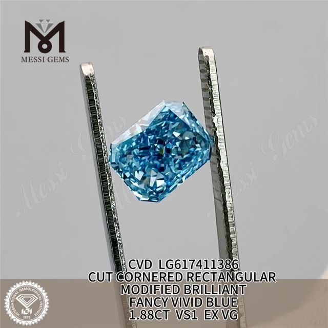 1.88CT VS1 EX VG CVD RECTANGULAR FANCY VIVID BLUE fabriksdiamanter LG617411386丨Messigems