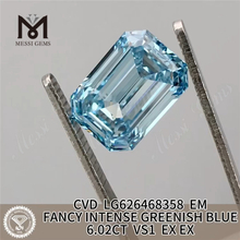 6.02CT Blue Emerald Cut Lab Cultured Diamonds VS1 CVD LG626468358丨Messigems 