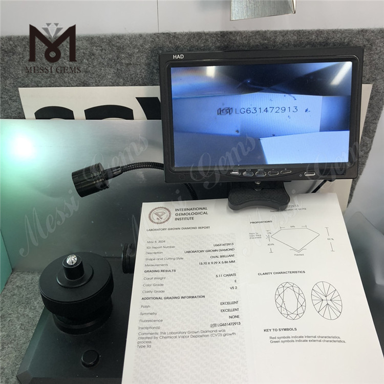 5.11CT E OV VS2 CVD laboratoriefabrikerede diamanter LG631472913丨Messigems