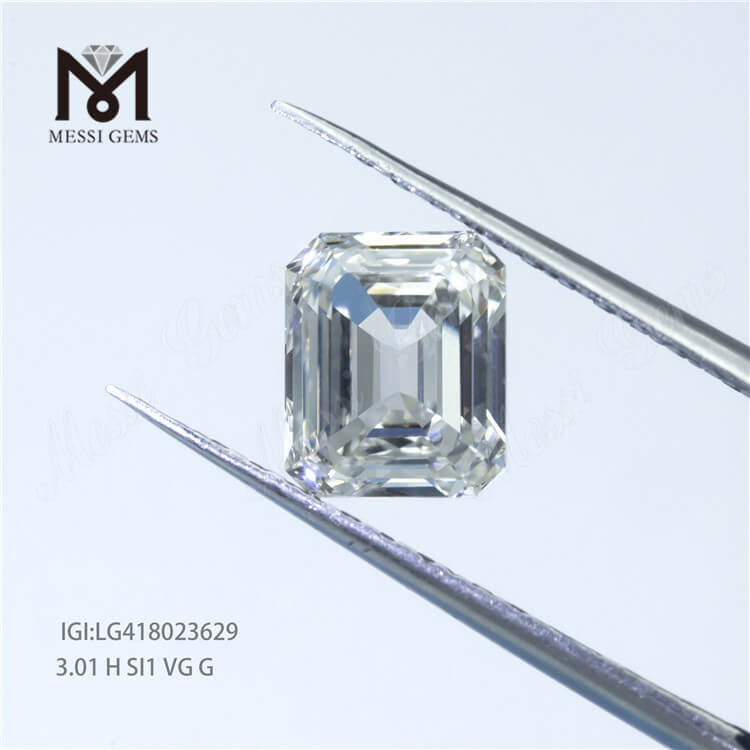 tilpasset løst laboratoriedyrket diamant 3,01 karat H SI1 EX fancy cut smaragdslibning CVD laboratoriedyrket diamant til smykker