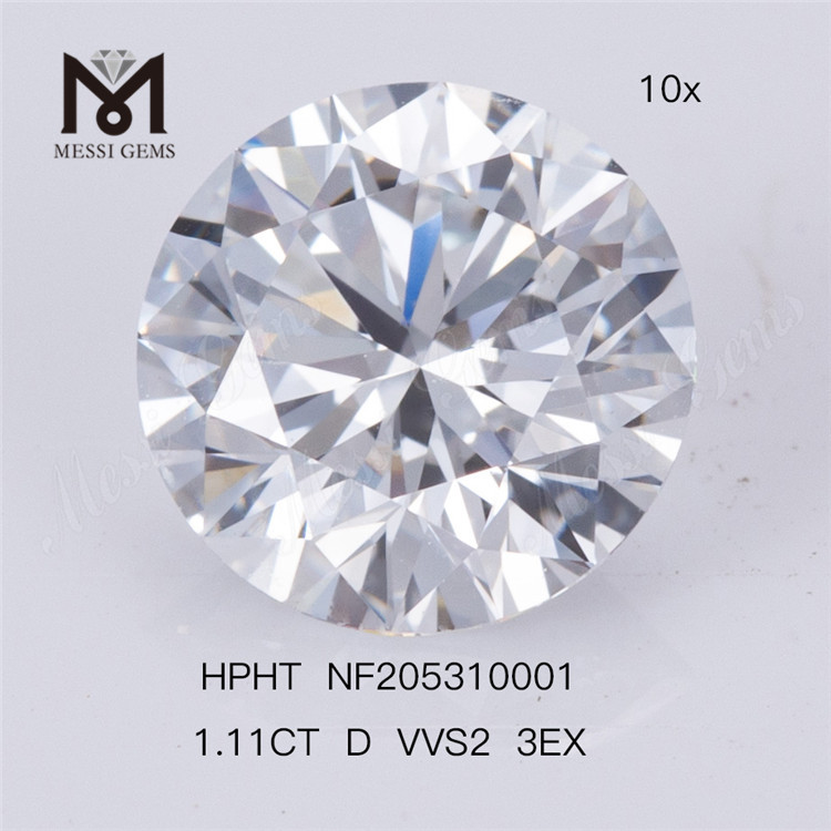 Hurtig forsendelse 1,11 karat RD Cut VVS2 HPHT 3EX Løs syntetisk laboratoriedyrket diamant