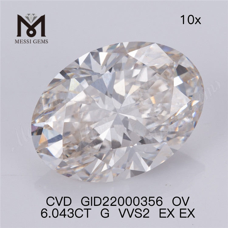6.043ct G vvs løs laboratoriediamant engrospris oval form største syntetiske diamant IGI