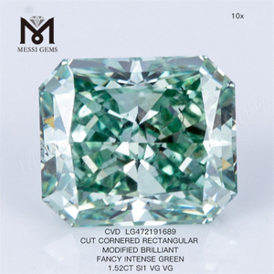 1,52 karat fancy grøn cvd diamant REKTANGULÆR laboratoriedyrket grøn diamant