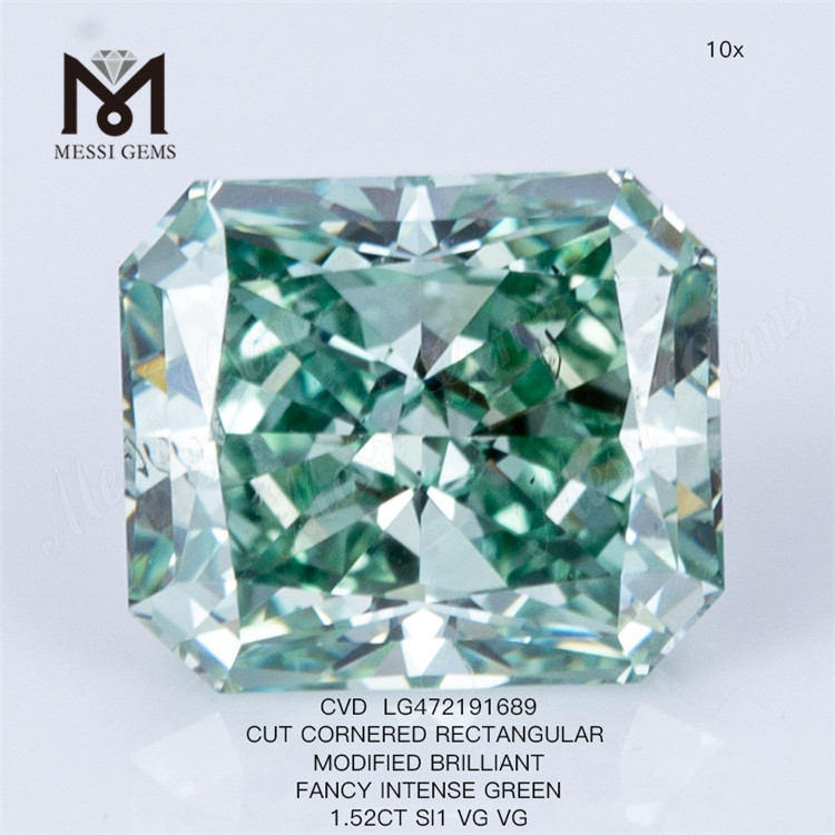 1,52 karat fancy grøn cvd diamant REKTANGULÆR laboratoriedyrket grøn diamant