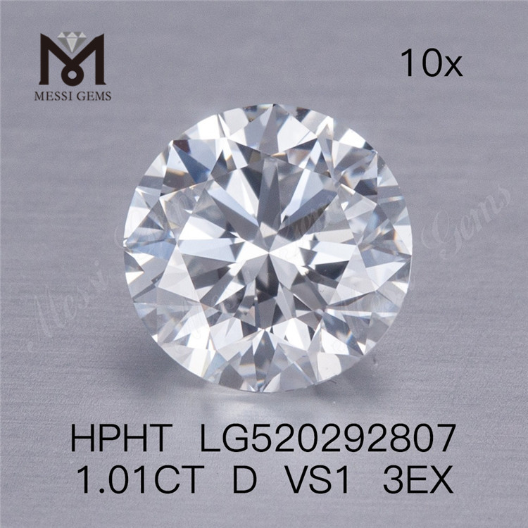 1.01Ct D VS1 3EX rundskårne HPHT Lab dyrket diamant