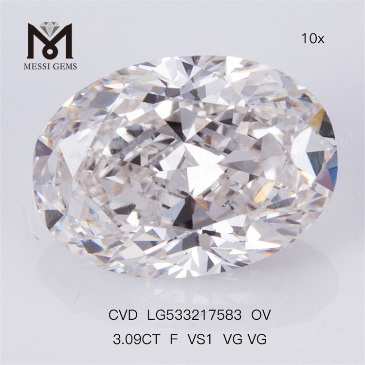3.09ct F VS1 VG VG CVD Lab Diamonds OVAL IGI-certifikat