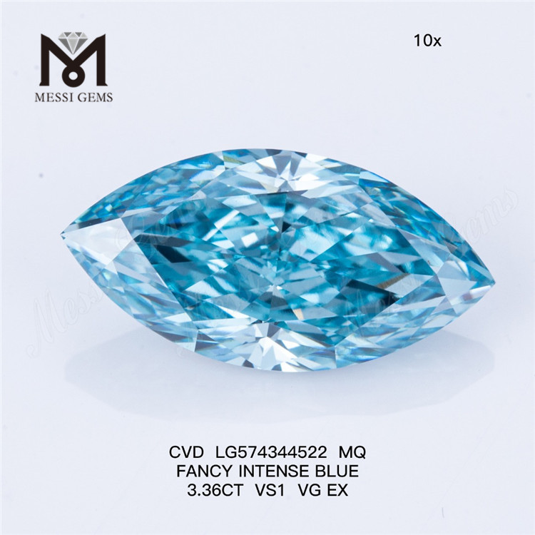 3.36CT MQ FANCY INTENSE BLUE VS1 VG EX CVD Blue Diamond Store