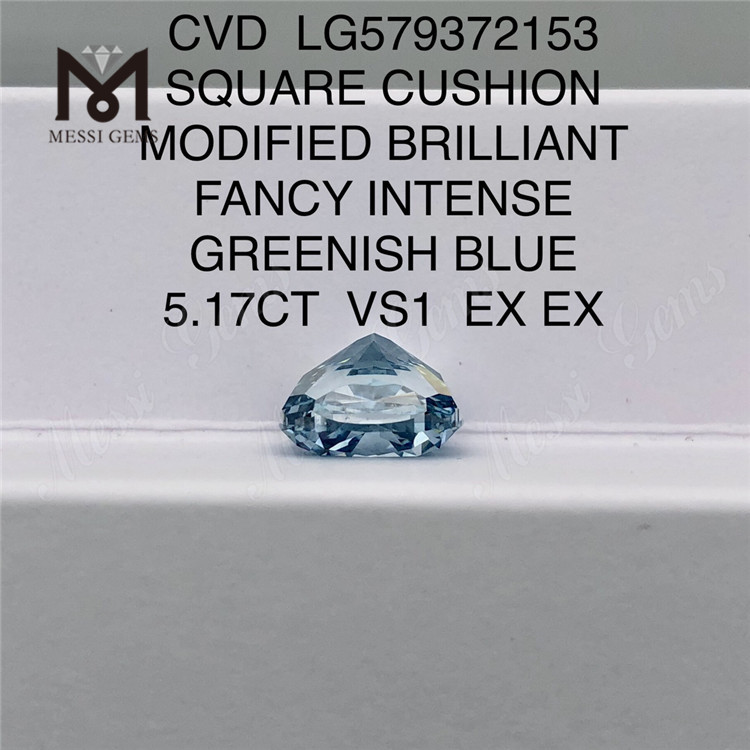 5.17CT VS1 EX EX KVADRATISK PUDDE MODIFICERT BRILLIANT FANCY INTENSE GREENISH BLUE CVD Loose Blue Diamonds LG579372153 