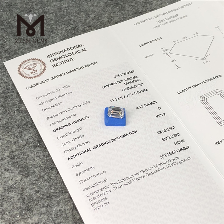 4.12CT D smaragdslebne 4kt løst fremstillede diamanter VVS2 LG611369349丨Messigems