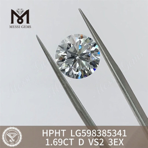 1.69CT D VS2 3EX hpht runde laboratoriedyrkede diamanter Engros Excellence LG598385341丨Messigems
