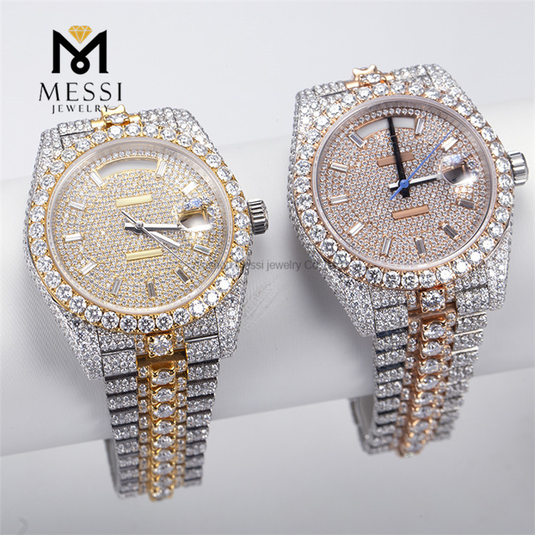 Custom Luxury 925 Silver Iced Out VVS Herre Moissanite Watch