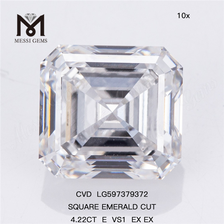 4.22CT E VS1 EX EX SQUARE EMERALD CUT Lab-skabte diamanter til engros CVD LG597379372 丨Messigems