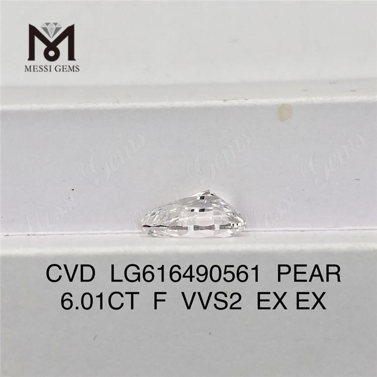 6.01CT PEAR laboratoriedyrkede diamanter F VVS2 CVD LG616490561丨Messigems 