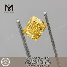 2.64CT PUSHION Laboratorium dyrkede diamanter Fancy levende gul VS1 ex VG CVD LG678574175