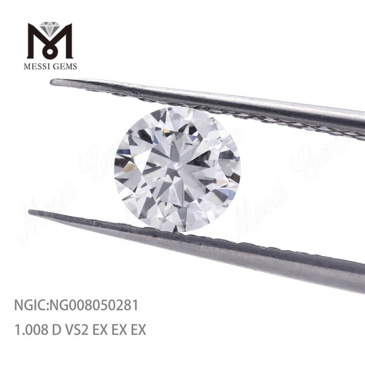 Syntetisk laboratoriediamant god poleret hvid farveløs 1.008ct D VS2 HPHT diamant