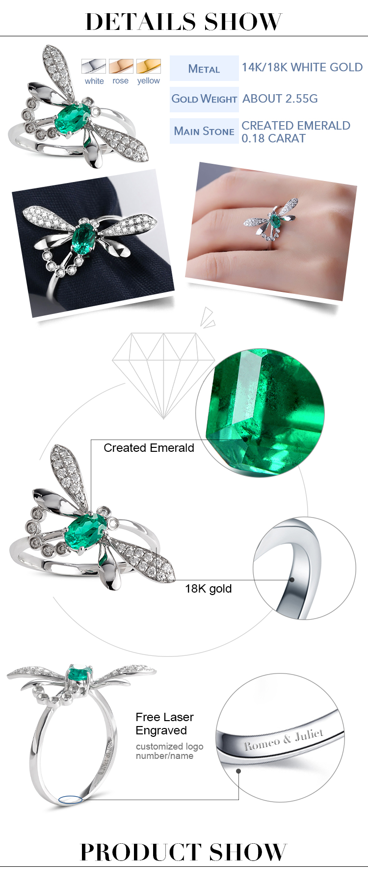 Emerald Gold Rings Detaljer