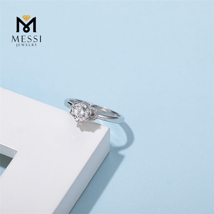 Modedesign 6,5 mm 1 karat Moissanite Solitaire Kvinde Ring Engros 925 Sterling Sølv Ring