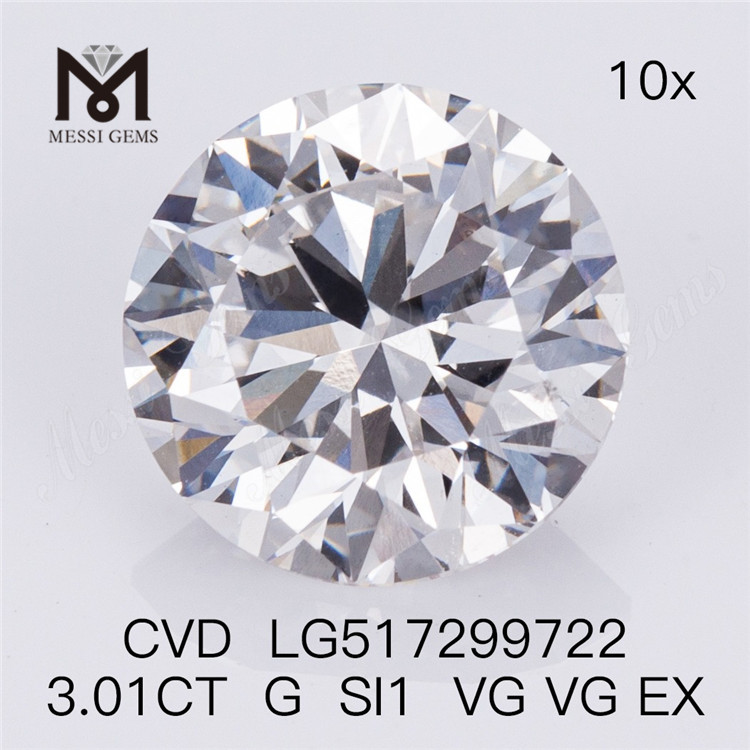 fabrikspris 3.01ct G SI1 rund form løs syntetisk laboratoriedyrket diamant