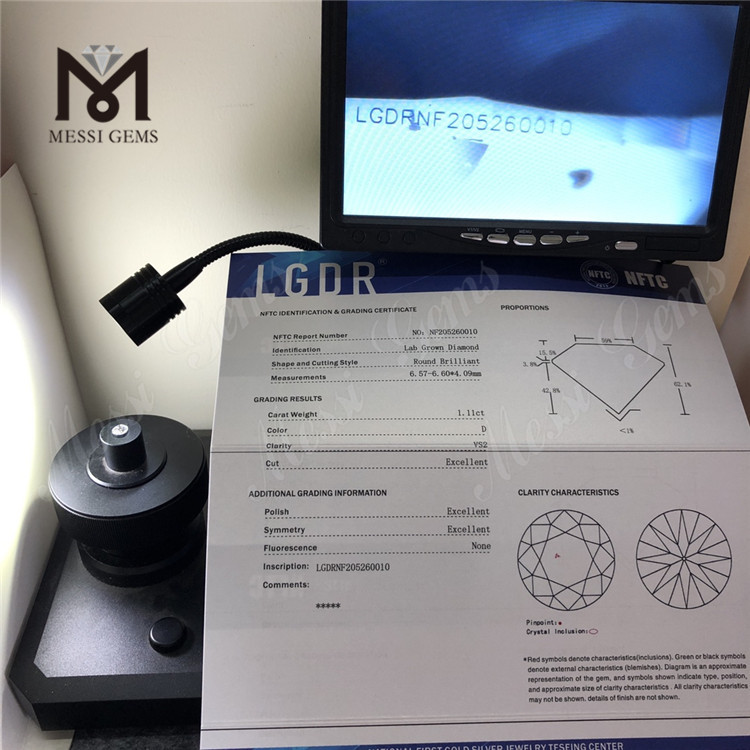 1.11CT D farve VS2 klarhed 3EX syntetiske runde brillantslebne laboratoriedyrkede løse diamanter