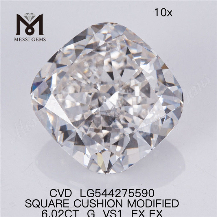 6.02CT G VS1 billig menneskeskabt diamant SQ CUSHION CUT 6 karat hvid løs største laboratoriediamant på lager 