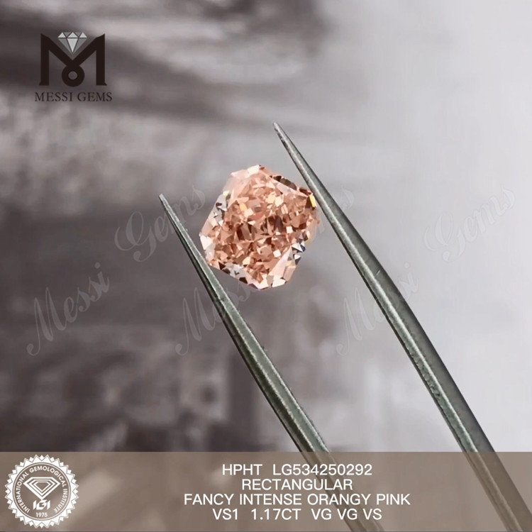 1,17 karat rektangulære syntetiske diamanter Pink farve HPHT Orange Pink løse laboratoriediamanter LG534250292