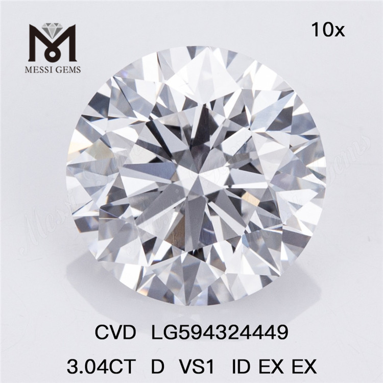  3.04CT D VS1 ID EX EX rund cvd dyrket diamant LG594324449