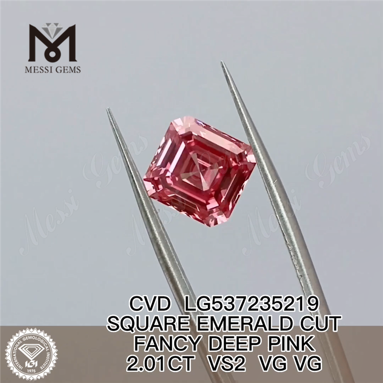 2,01 ct engros laboratoriediamanter pink VS2 VG VG CVD FIRKANTET EMERALD CUT FANCY DEEP CVD LG537235219