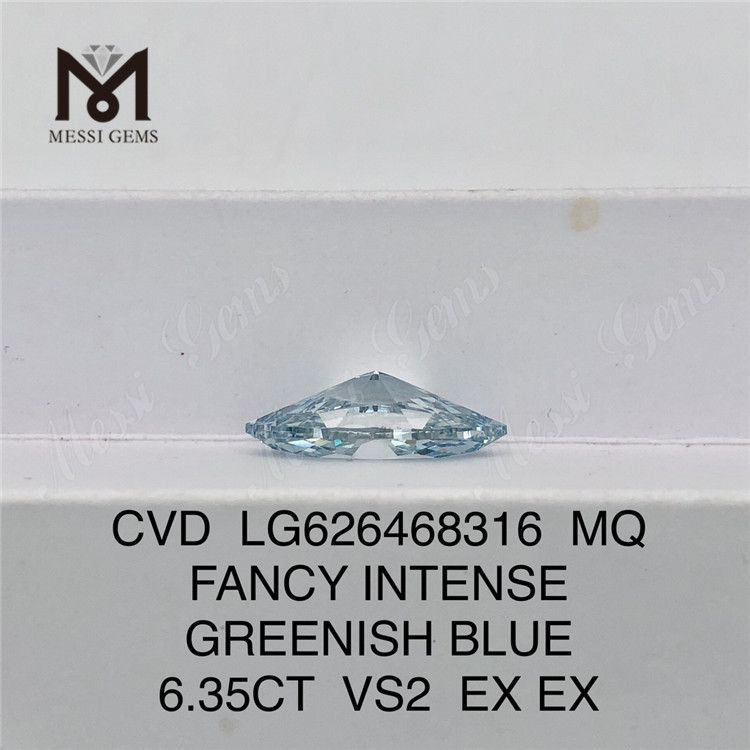 6.35CT FANCY INTENSE GREENISH Blå dyrkede diamanter MQ CVD LG626468316丨Messigems